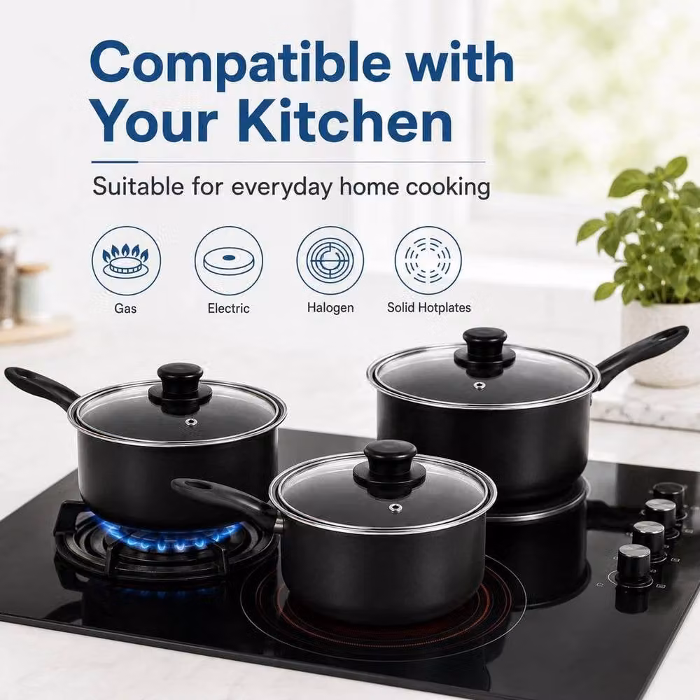 PAWNORA 6-Piece Non-Stick Carbon Steel Induction Saucepan Set in Black – 3