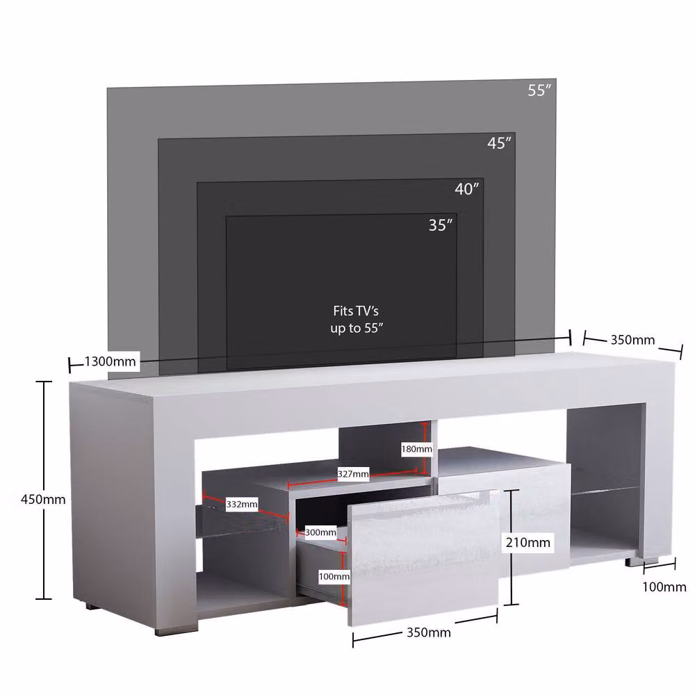 HD Designs Vida Designs Luna Modern 2 Drawer LED TV Unit in White with Integrated Lighting and Glass Details – 3