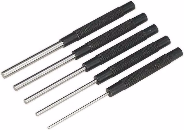 Loops 5 Piece Long Pattern Parallel Pin Punch Set in Black and Multicolour, Stainless Steel, Length: 200 mm