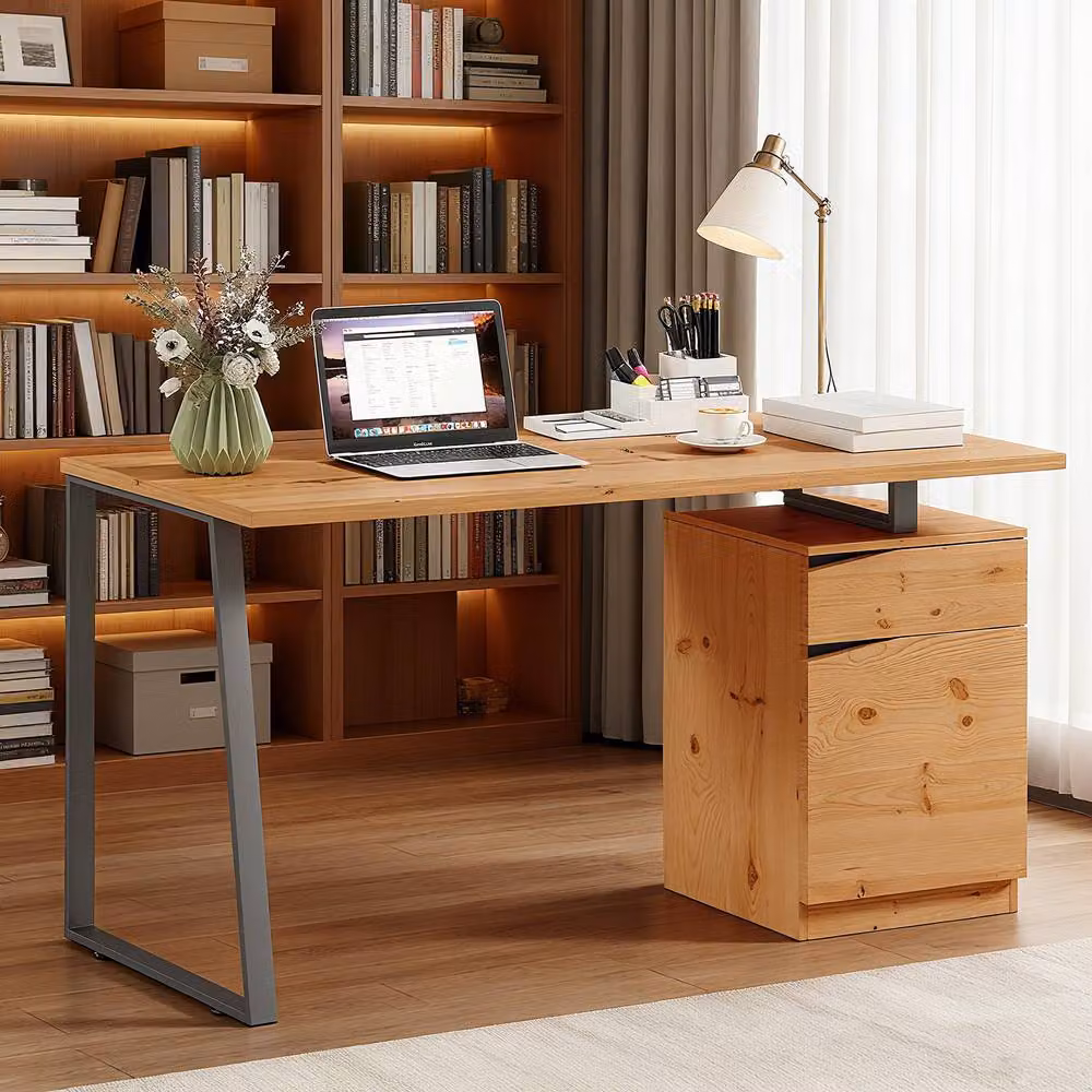 STILVORA Writing Desk with Drawer and Cabinet in Brown – 2