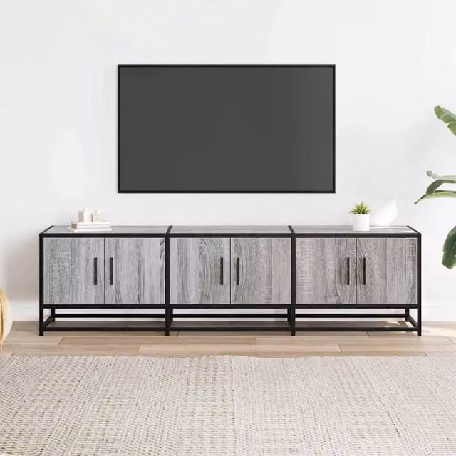 Berkfield Home Grey Sonoma Industrial TV Cabinet in Engineered Wood and Metal, W/D/H: 150 x 35 x 41 cm