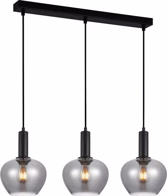 Netlighting Stabla Bar Pendant Ceiling Light in Black with 3 x E27 Transparent Glass Shades – 1