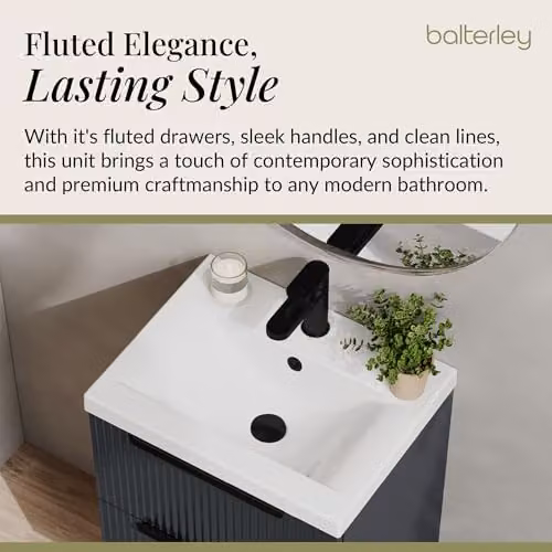 Balterley Wall Hung Bathroom Vanity Unit with Basin and 2 Soft Close Drawers, Fluted Front Design, Dark Grey, W: 51.0 cm, D: 39.0 cm, H: 54.0 cm – 3