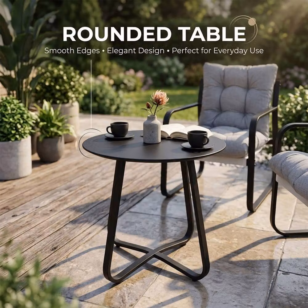 Alivio 3-Piece Modern Metal Outdoor Patio Bistro Set in Grey and Black – 7