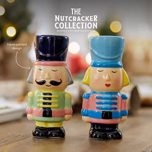 KitchenCraft Nutcracker Collection Refillable Ceramic Salt and Pepper Shakers, Multicolour – 2