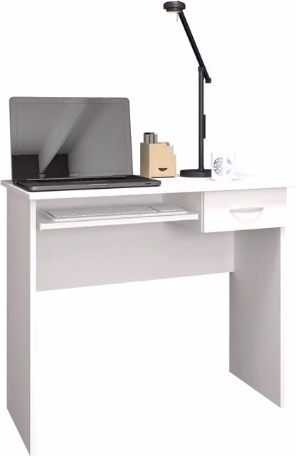 VCM Arusa White Computer Desk with Pull-out Drawer