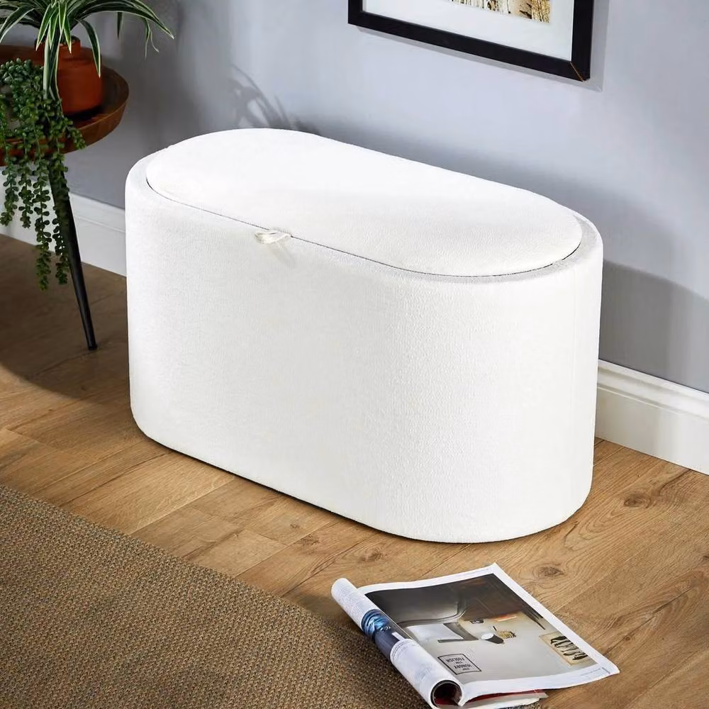 FORGEVIO White Boucle Teddy Fur Storage Table with Reversible Removable Lid – 2