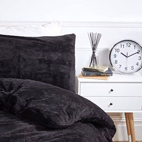 Brentfords Black King Size Teddy Fleece Duvet Cover Set with Pillowcases – 4