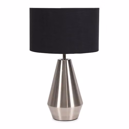 ValueLights Silver Chrome Metal Touch Dimmer Table Lamp with Black Fabric Drum Shade – 1