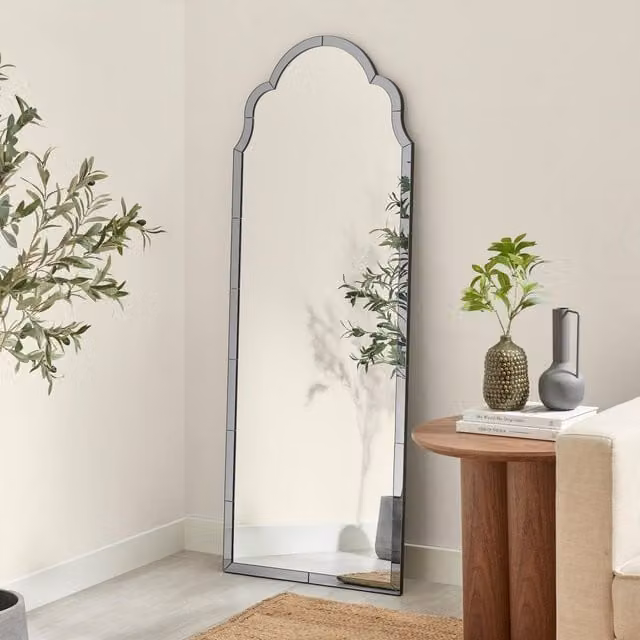 FurnitureboxUK Opaline Grey Ornate Full Length Arch Wall Mirror
