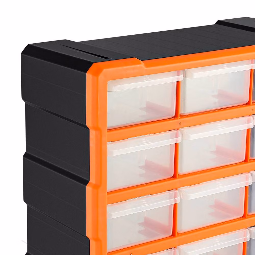 Havendro 18 Drawer Storage Cabinet Garage Craft Organiser in Orange and Transparent Plastic – 3
