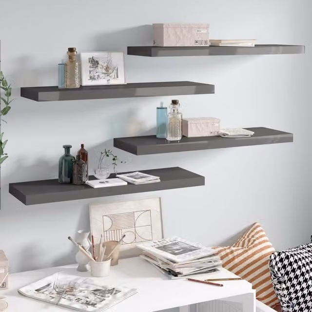 Berkfield Home Set of 4 High Gloss Grey Floating Wall Shelves, W/D/H: 80 x 23.5 x 4 cm