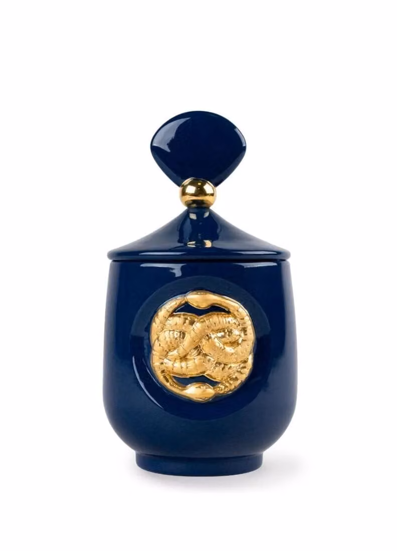 Lladró Snake A Secret Orient Scent Blue Porcelain Pillar Candle