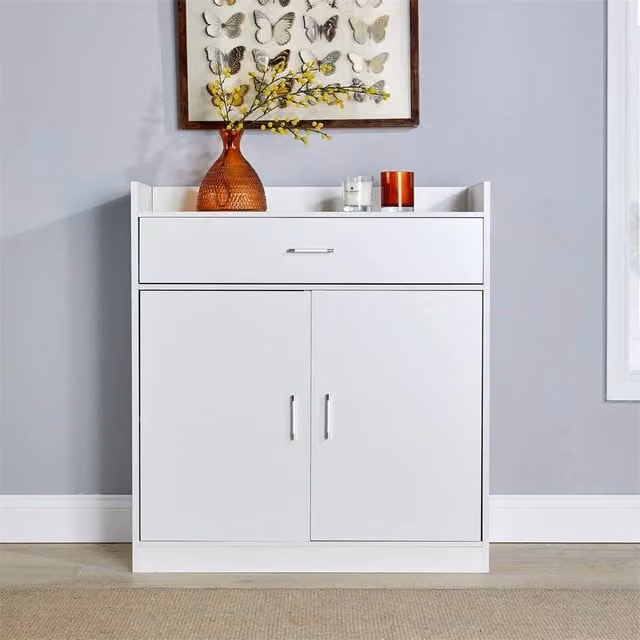 Nordara Compact 2 Door Shoe Cabinet Hallway Organiser in Brown and White, W: 120 cm, D: 45 cm, H: 45 cm