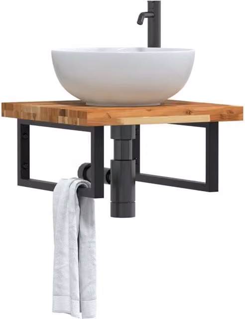 Berkfield Home Wall Mounted Basin Shelf in Brown Acacia Wood and Steel