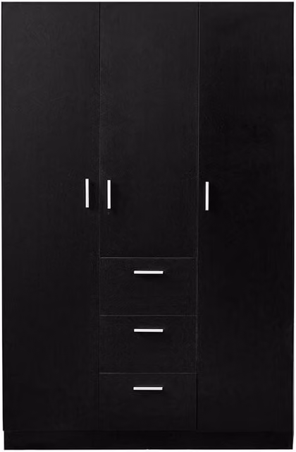 SPETLEK Modern Black 3-Door Triple Wardrobe with 3 Internal Drawers and Shelves – 1