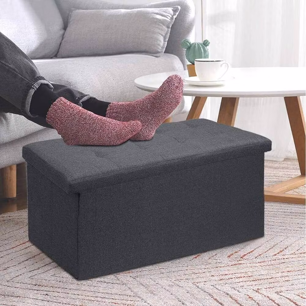 FORGEVIO Dark Grey Folding Ottoman Storage Box, W: 110 cm, D: 38 cm, H: 38 cm – 3