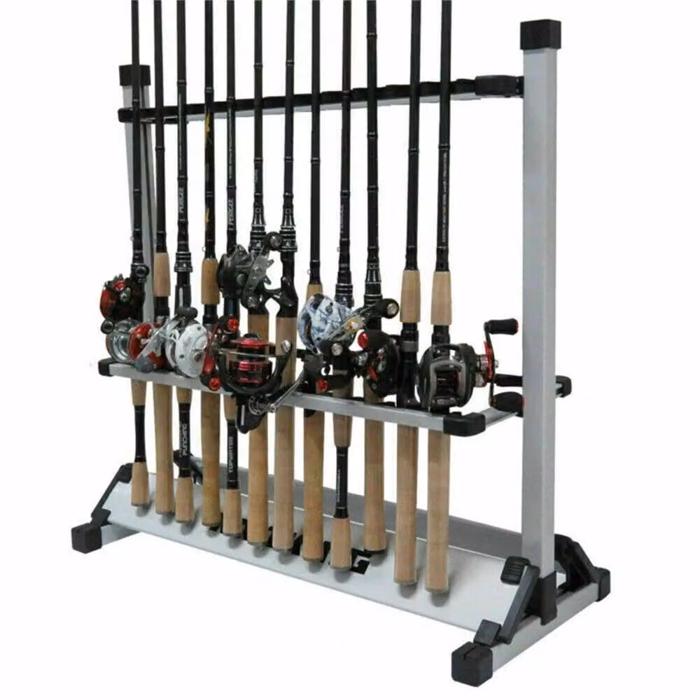 Nordara Aluminum Alloy Fishing Rod Rack in Black, Silver and Multicolour, Holds 24 Rods, H 73.0 cm x W 57.0 cm x D 32.5 cm – 3