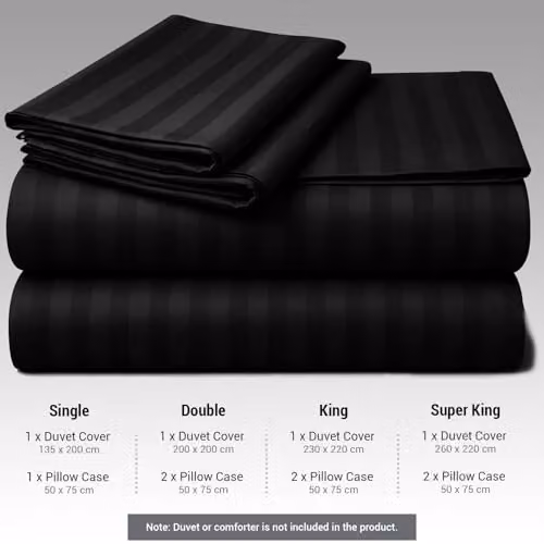 Pamposh Black Satin Stripe Microfibre Double Duvet Cover and Pillowcase Set – 4