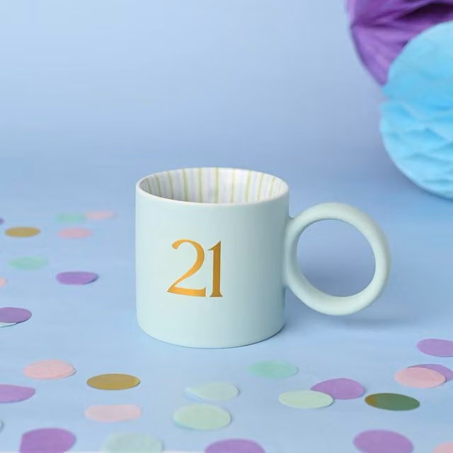 Widdop and Co 21st Birthday Blue and Gold Ceramic Tea and Coffee Mug