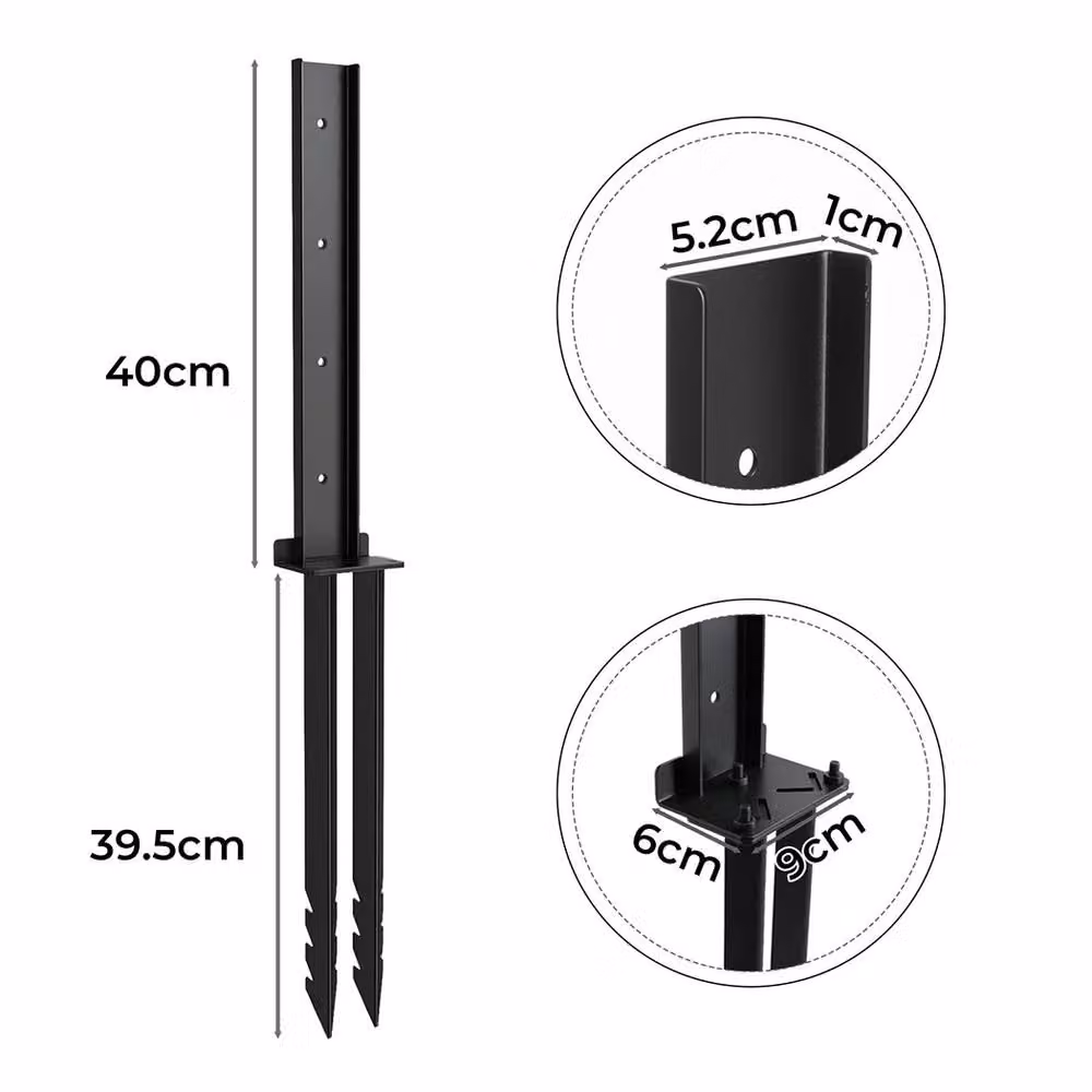 Traderight Heavy Duty Fence Post Repair Kit, 2-Pack Black Powder Coated Steel Ground Stakes with Adjustable Width and Reinforced Base for Fixing Tilted or Broken Wooden Posts – 4