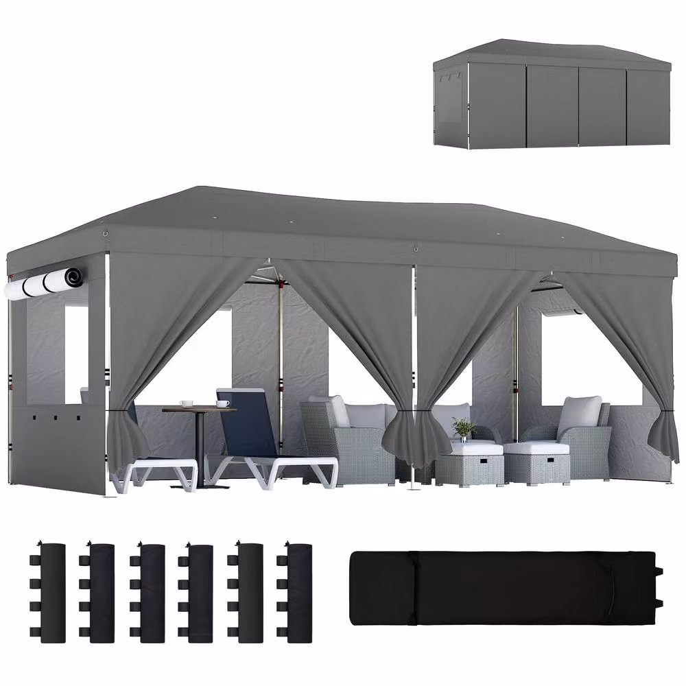 OUTSUNNY Pop Up Gazebo Wedding Party Tent Marquee, UPF50+, Dark Grey, W: 6 m, D: 3 m, H: 2.1 m – 2