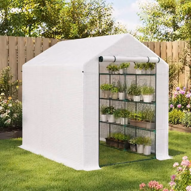 STILVORA Walk-In Greenhouse with 18 Shelves, White