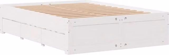 Berkfield Home Solid Wood King Size Bed Frame with Drawers, White, W/D/H: 150 x 200 cm – 1