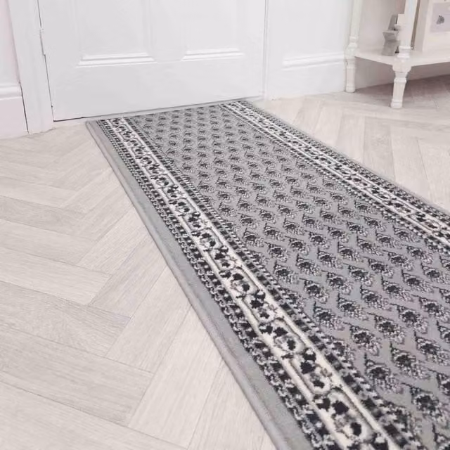 runrug Peacock Hallway Carpet Runner Rug in Grey, W/D/H: 60 x 180 cm, 9mm Pile Height