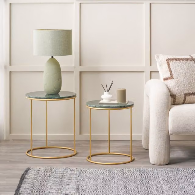 Pacific Lifestyle Milly Set of 2 Green Marble and Gold Metal Side Tables