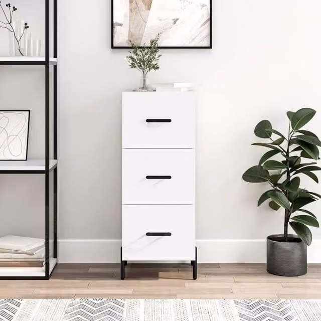 Berkfield Home Modern White Sideboard in Matt Engineered Wood W/D/H: 34.5 x 34.5 x 90 cm