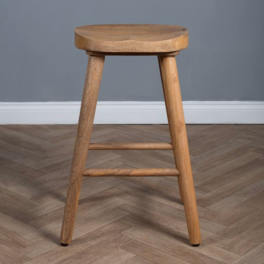 Elm Home And Garden Solid Mango Wood Bar Stool in Light Oak Finish, Brown/Beige, W/D/H: 38 x 38 x 68 cm – 4