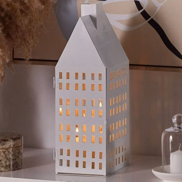 Wyld and Coco Aura House Lantern in White Metal and Glass, Height: 40 cm – 1