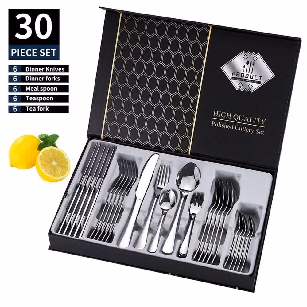 SPETLEK 30-Piece Polished Stainless Steel Cutlery Dinner Set in Silver – 3