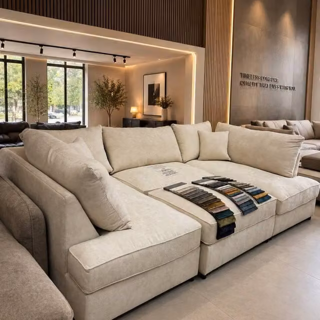 Home & Love Carnaby Cinema U-Shape Corner Sofa in Cream Chenille with Matching Ottoman and Scatter Cushions – 1