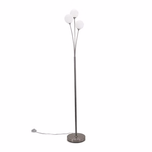 ValueLights Silver Chrome 3 Way Triple Stem Floor Lamp with White Frosted Glass Globe Shades