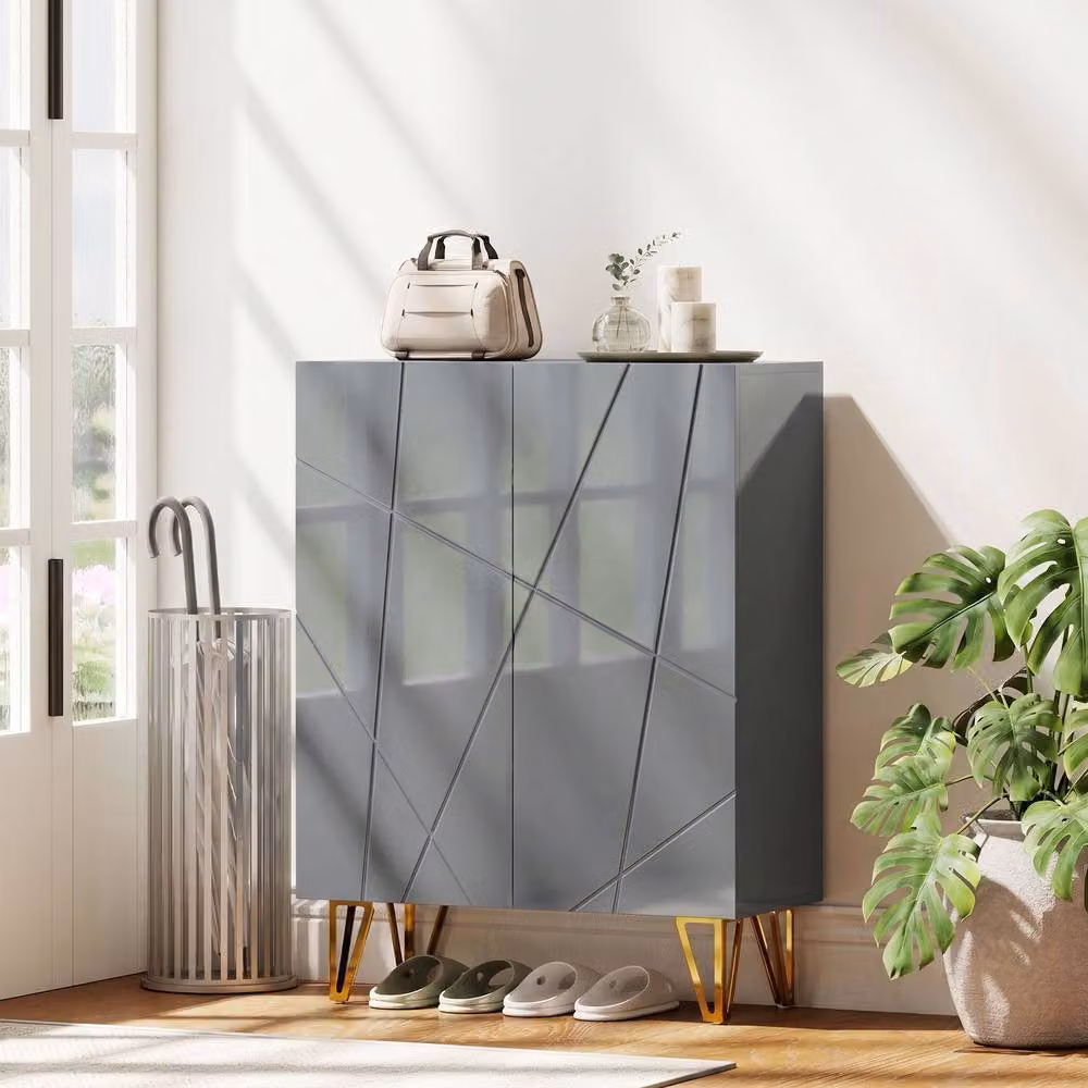 STILVORA Grey Modern Shoe Cabinet with Soft-Close Hinged Doors and Internal Shelves – 2