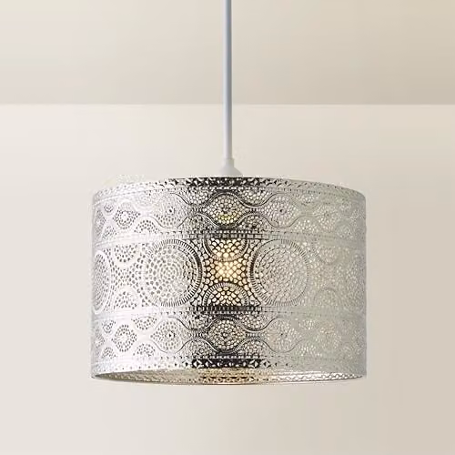 MiniSun Moroccan Style Silver Chrome Metal Ceiling Pendant Shade, Width: 30 cm – 1