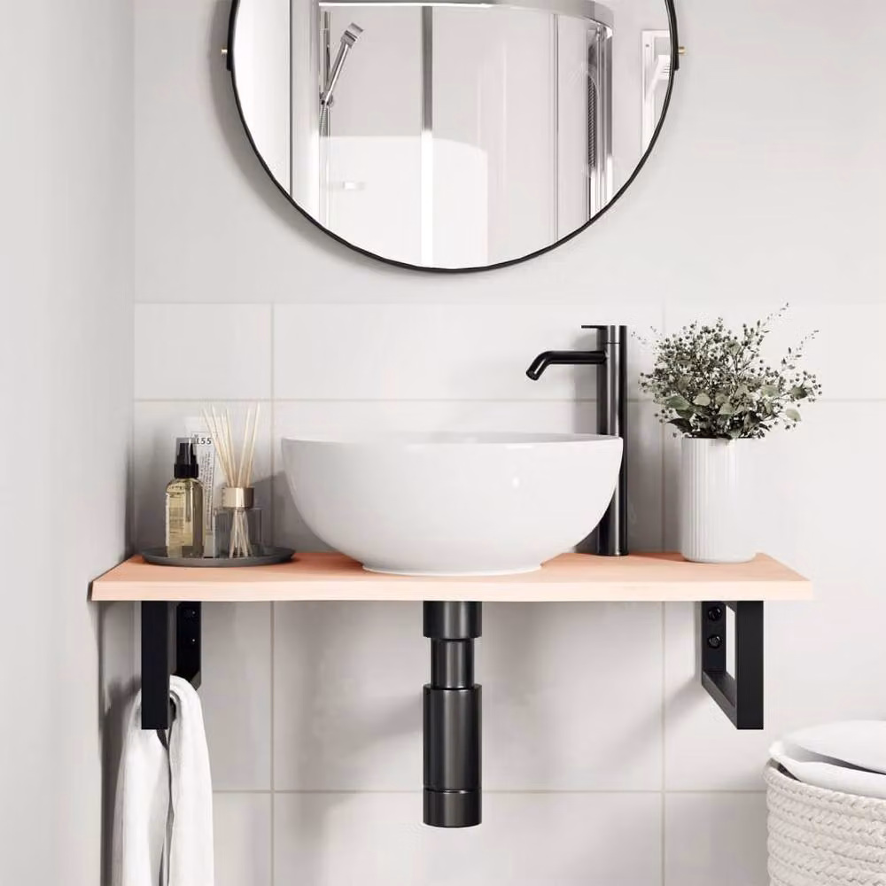 Berkfield Home Wall Mounted Basin Shelf in Light Oak and Steel – 2