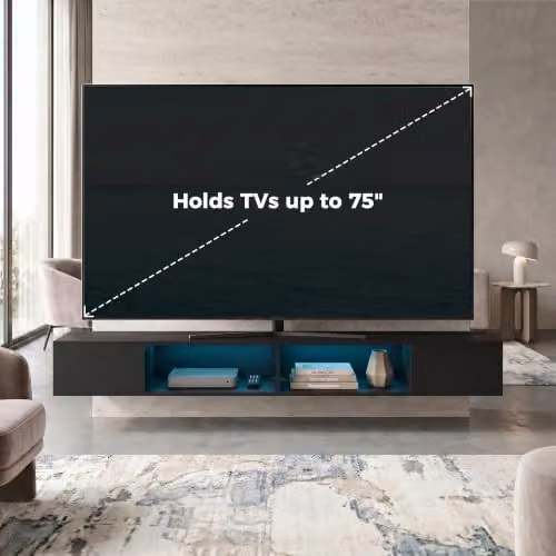 HOMCOM Modern Black TV Stand with RGB LED Lights for TVs up to 75 Inch – 6