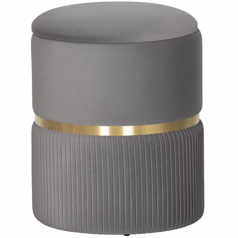 Wyld Haus Vami Grey Velvet Storage Ottoman with Gold Accents, W/D/H: 44 x 44 x 36 cm – 2