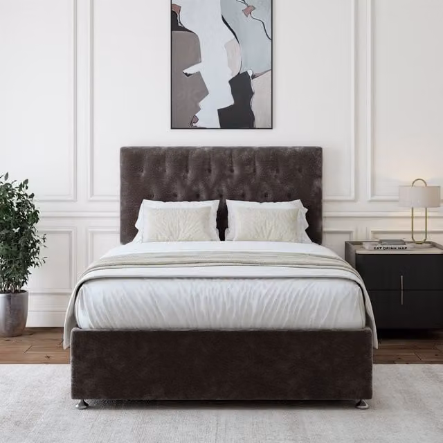 Bedmaster Upholstered Chenille Divan Base and Button Headboard with Drawers in Anthracite Grey, W/D/H: 120 x 200 cm
