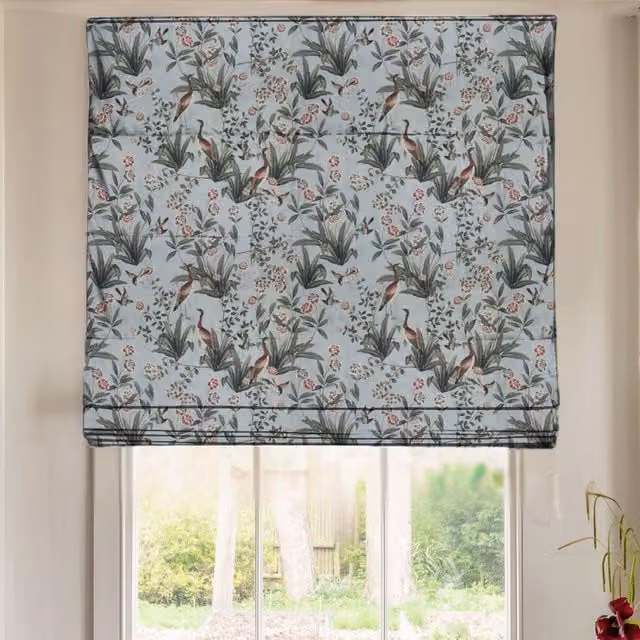 Linda Barker Rosa Fiore Linen Look Blackout Made To Measure Roman Blind in China Blue