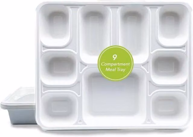 ECONX 200 Pack White Biodegradable 9 Compartment Bagasse Disposable Dinner Plates – 1