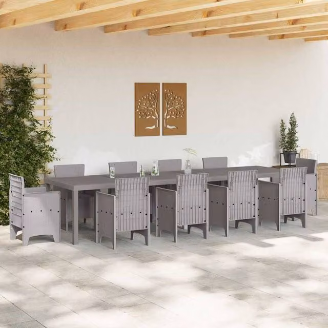 Berkfield Home Extendable Rectangular Garden Table in Light Grey Poly Rattan, W/D/H: 350 x 100 x 73 cm – 1