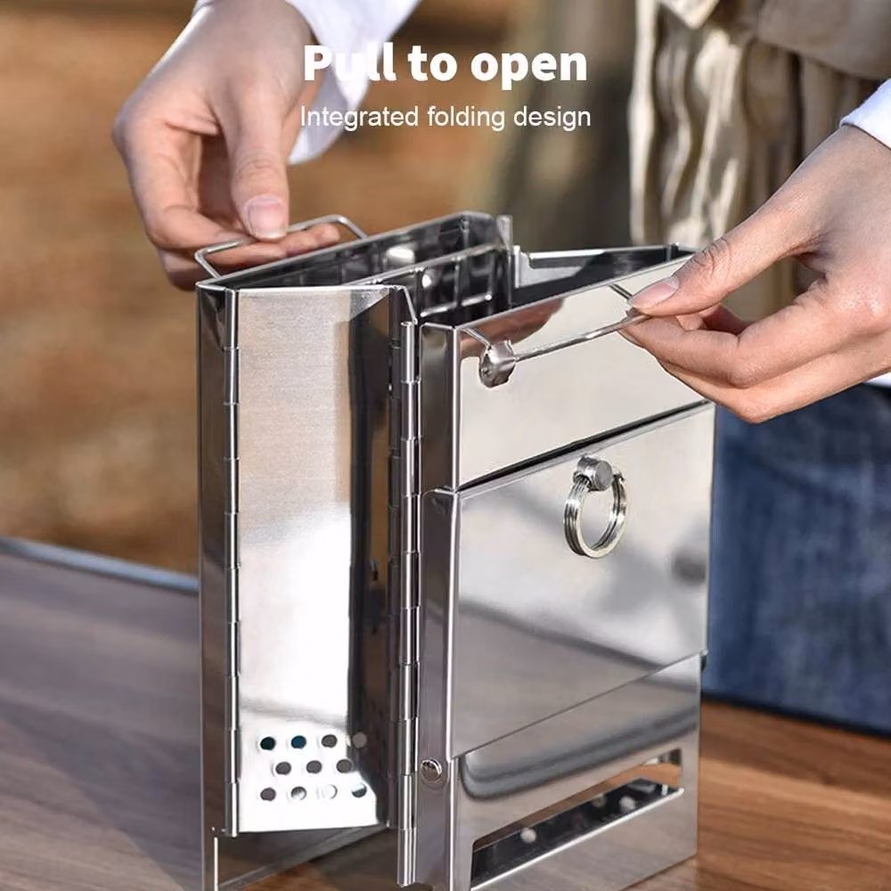 NESTLUNE Portable Foldable Wood Burning Stove and Outdoor Grill in Silver Stainless Steel, W: 100 cm, D: 41 cm – 6