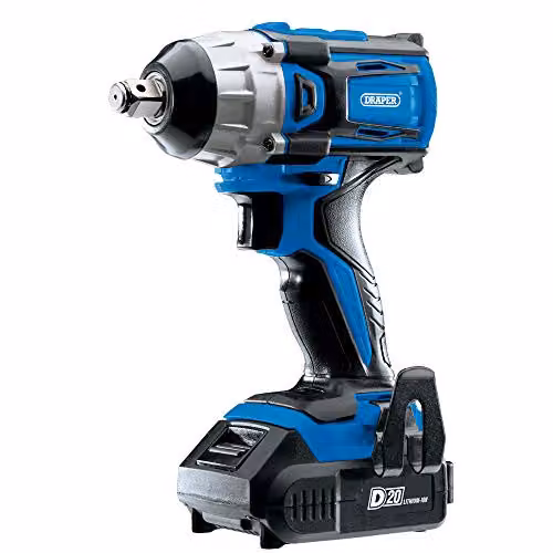 Draper 55343 D20 20V Brushless 1/2 inch Mid-Torque Impact Wrench in Blue with 2x Rechargeable Batteries – 2