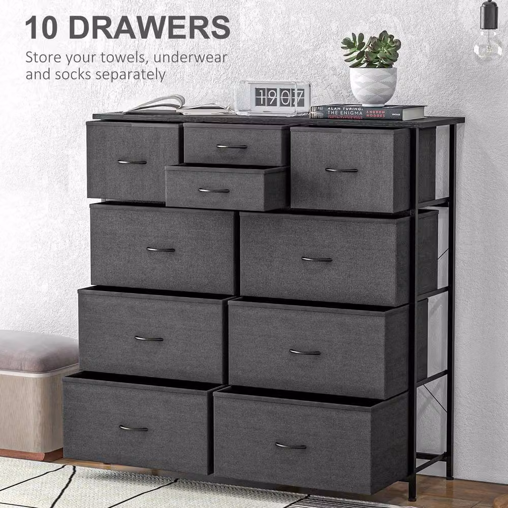 EONLION Modern Fabric Bedroom Chest of Drawers in Dark Grey, Width: 100 cm – 5