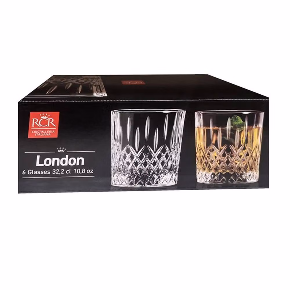 RCR Set of 6 Geometric Crystal Glass Tumblers, 320 ml, Transparent – 2