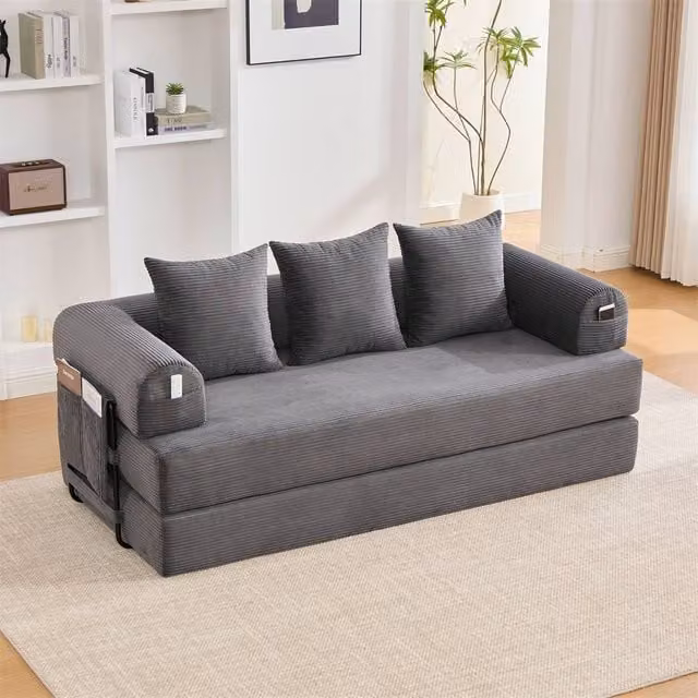Direct Wicker 2 Pack Foldable Metal Frame Sofa in Dark Grey with Upholstered Fabric and Scatter Cushions – 1